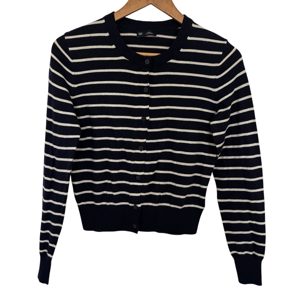 🔴 Gap CashSoft Striped Cardigan Navy & White Small EUC